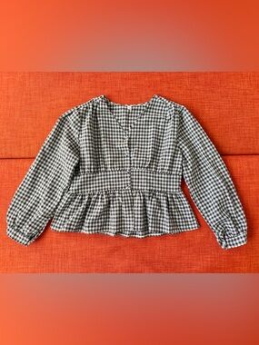 Women’s Black & White Gingham Peplum Button-Front Blouse